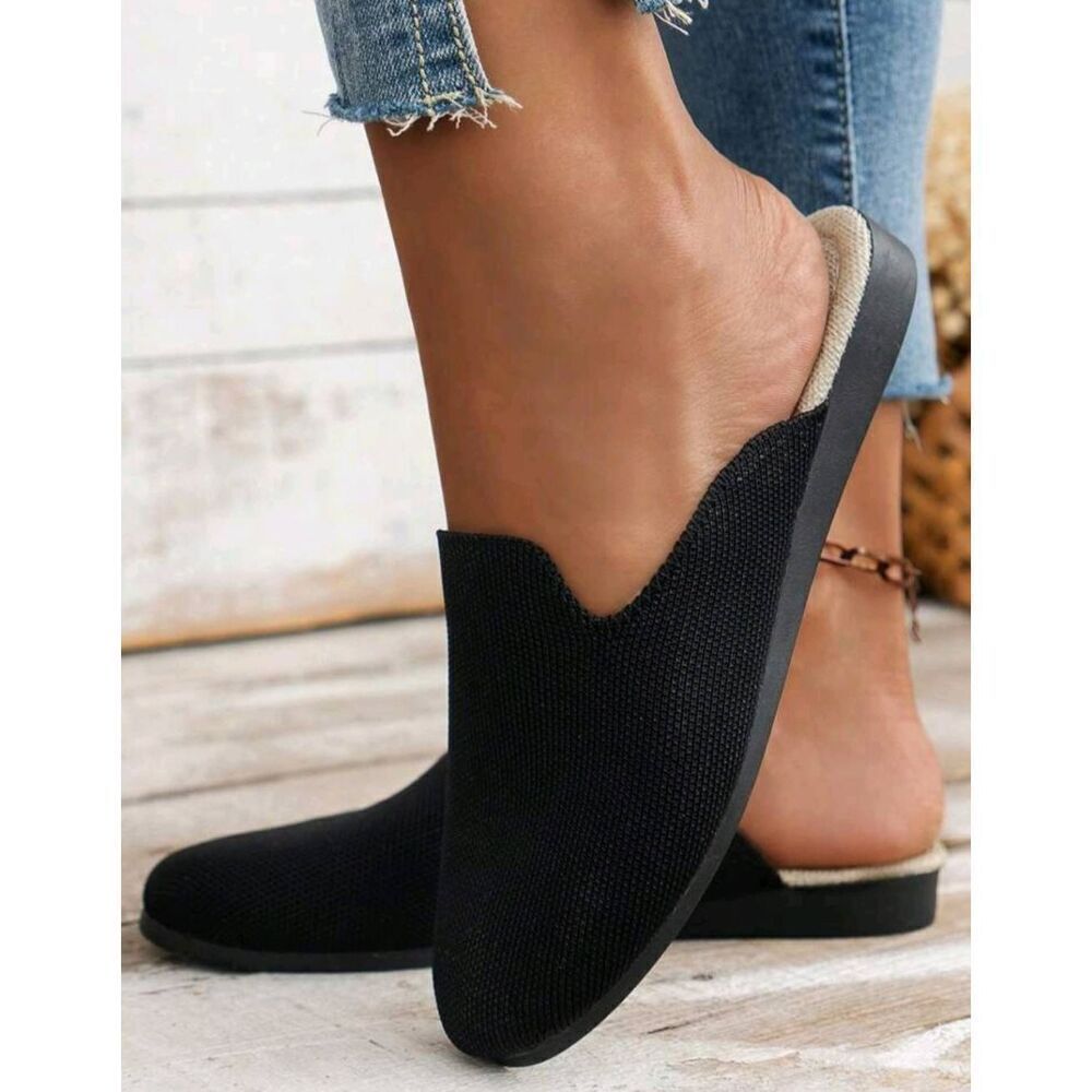 Size 6 Ladies Black Slip-on Knitted Mesh Loafers Shoes - Picture 3 of 6